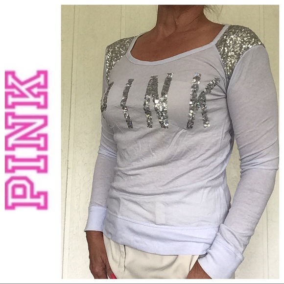VICTORIAS SECRET PINK Y2K PURPLE SEQUIN TEE XS - Picture 2 of 14